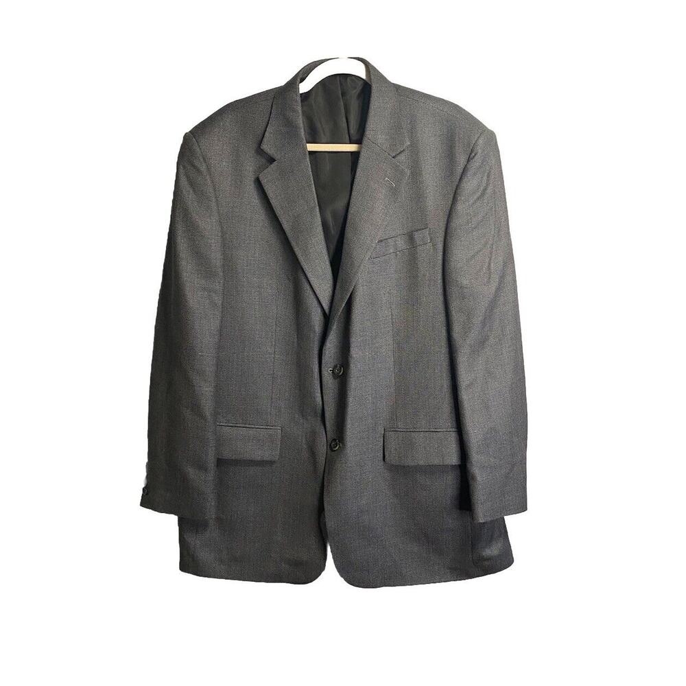 Oscar De La Rents Mens 2 Button Front Silk Wool Blazer Jacket Gray Blue Size 44L